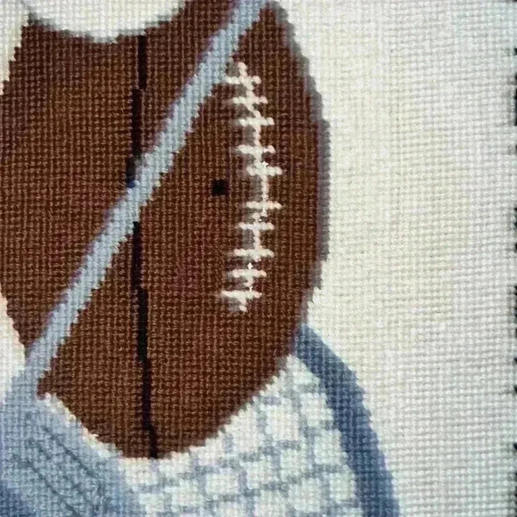 Vintage Rare  Boho Needlepoint  Canvas Framed Sports  LARGE 23•5 × 8.75 - Picture 9 of 10